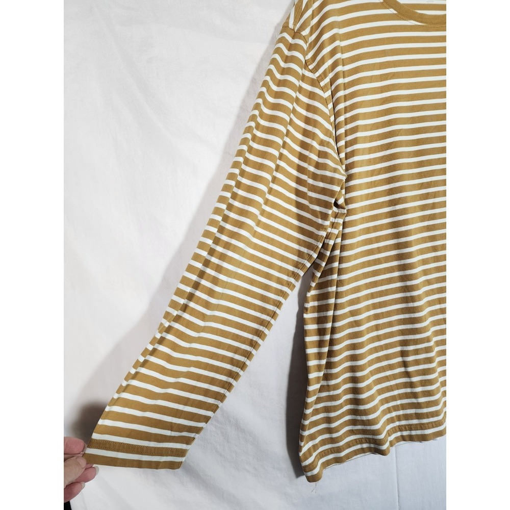 Lands End Womens XXL Yellow White Striped Cotton Top Preppy Coastal Minimalist - Picture 7 of 7